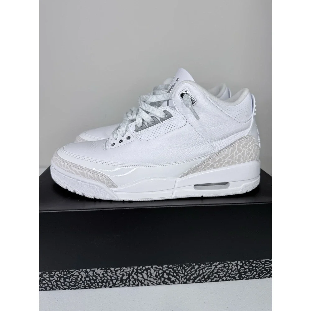 Air Jordan 3 Pure Money White Leather Size 10.5 CT8532-111 Mid Top Sneaker